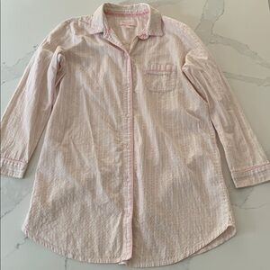 Victoria’s Secret Striped Cotton Button Up Sleep Shirt Pink and White Medium
